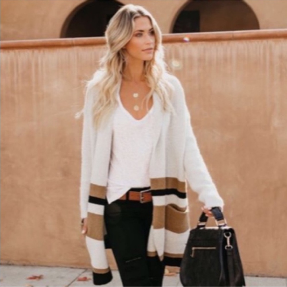 Vici S/M open cardigan long sweater Gray black brown